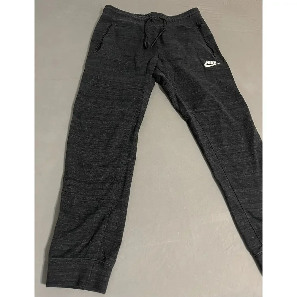 Nike Black Heather Fleece Joggers Sweatpants Large Zip Pockets Logo Excellent